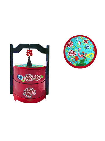 ArtsToU - 2-Tier Tiffin Carrier Phoenix Turquoise/Red Large
