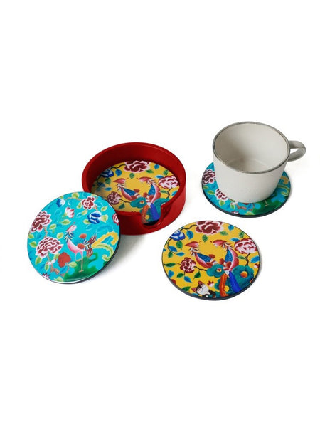 ArtsToU - Round Coaster Set of 6 Phoenix - Red