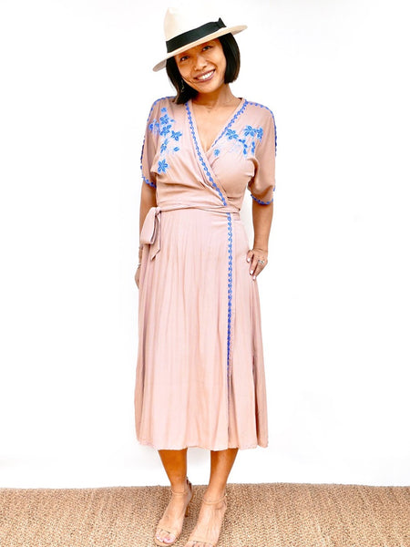 RISAIA - Vera Wrap Dress Dusty Rose