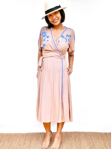 RISAIA - Vera Wrap Dress Dusty Rose
