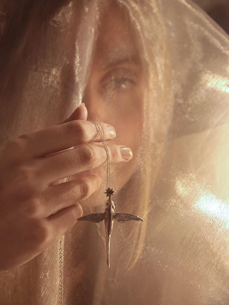 Julia Felicia - SILVER Flying Fish Power Amulet Necklace (JF65FFNS)