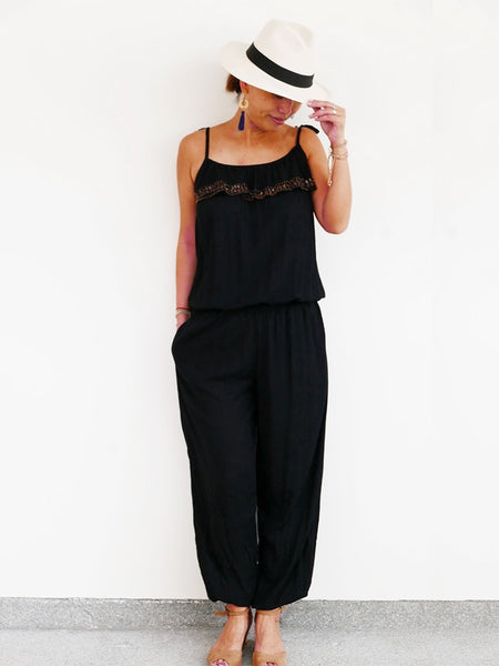 RISAIA - Jumpsuit Olivia Black (With Tassel Belt)
