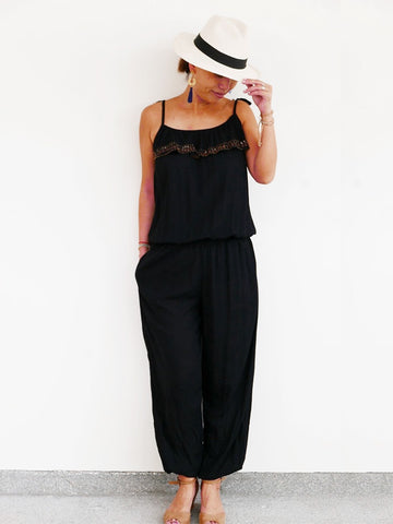 RISAIA - Jumpsuit Olivia Black (With Tassel Belt)