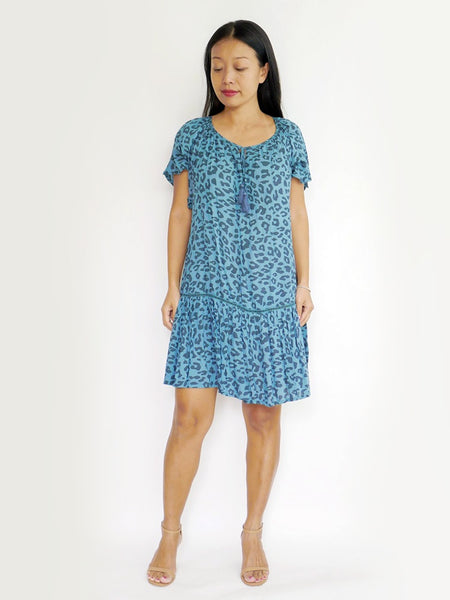 RISAIA - Dress Amor (Leo Print) Short - Ocean/Blue