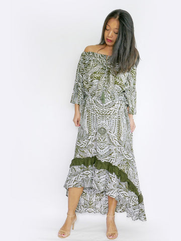 RISAIA - Dress Flora (Tribal Print) - Olive