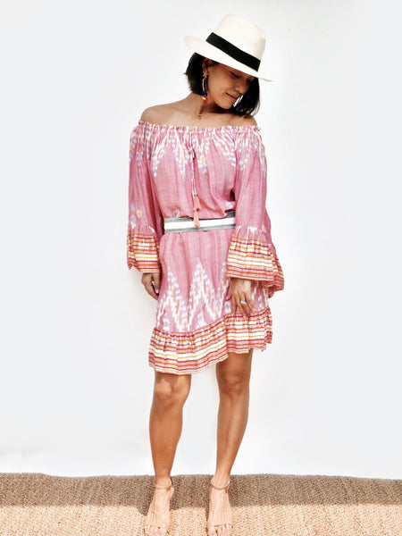RISAIA - Dress Tilly Ikat Pink (With Fabric Belt)