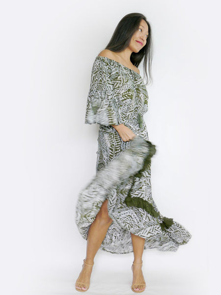 RISAIA - Dress Flora (Tribal Print) - Olive