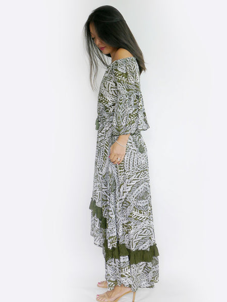 RISAIA - Dress Flora (Tribal Print) - Olive