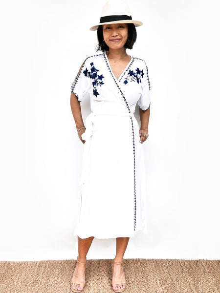 RISAIA - Vera Wrap Dress White
