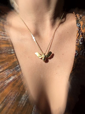 Julia Felicia - GILDED BRASS Magic of the Bee Talisman Necklace with Australian Opals (JF65MBNGB)