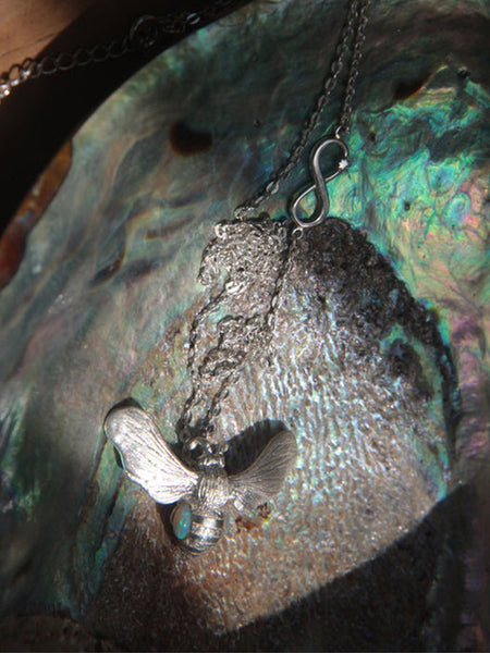 Julia Felicia - SILVER Magic of the Bee Talisman Necklace with Australian Opals (JF65MBNS)