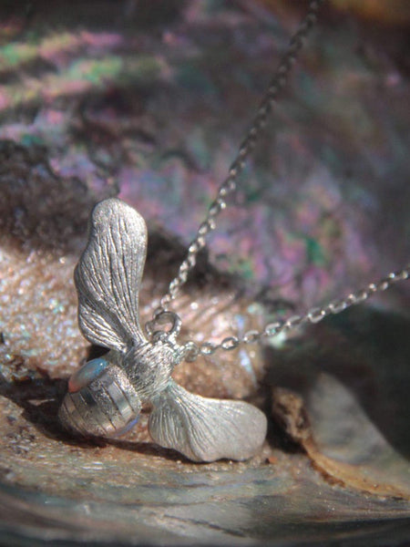 Julia Felicia - SILVER Magic of the Bee Talisman Necklace with Australian Opals (JF65MBNS)