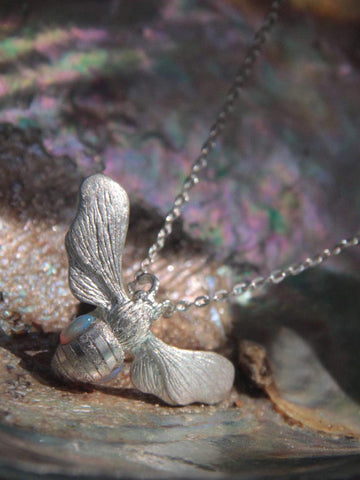 Julia Felicia - SILVER Magic of the Bee Talisman Necklace with Australian Opals (JF65MBNS)