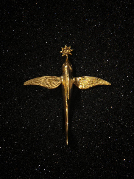 Julia Felicia - GILDED BRASS Flying Fish Power Amulet Necklace (JF65FFNGB)