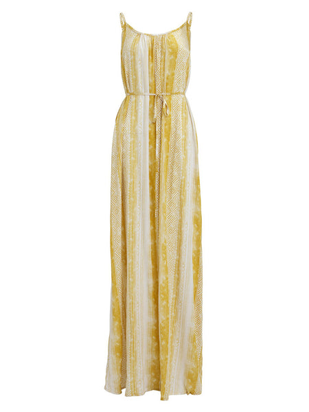 Indii Breeze - Plain Maxi Dress with belt (Aztec Yellow)