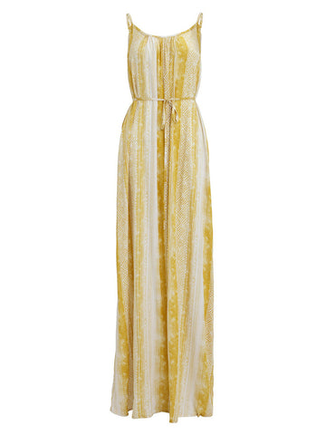 Indii Breeze - Plain Maxi Dress with belt (Aztec Yellow)