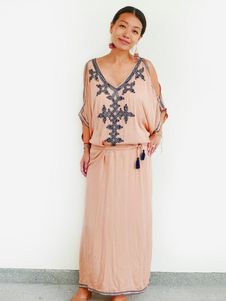 RISAIA - Dress Saffron Dusty Rose (With Tassel Belt)